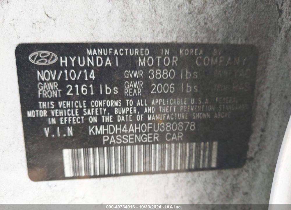 2015 HYUNDAI ELANTRA SPORT VIN: KMHDH4AH0FU380878