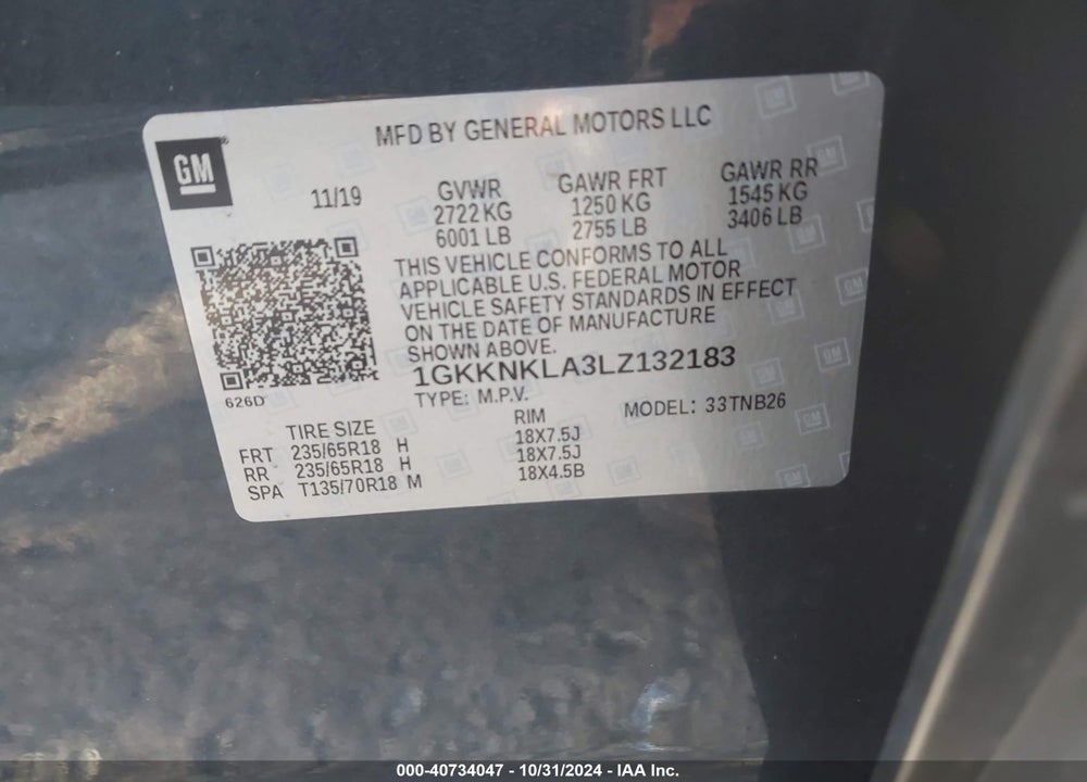 2020 GMC ACADIA FWD SLE VIN: 1GKKNKLA3LZ132183