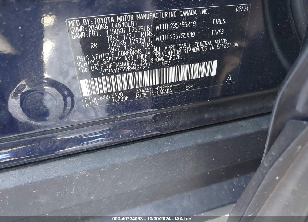 2024 TOYOTA RAV4 XLE PREMIUM VIN: 2T3A1RFV2RW437547