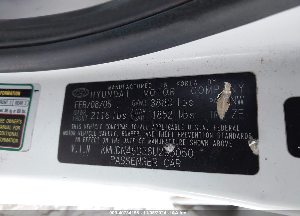 2006 HYUNDAI ELANTRA GLS/LIMITED VIN: KMHDN46D56U295050