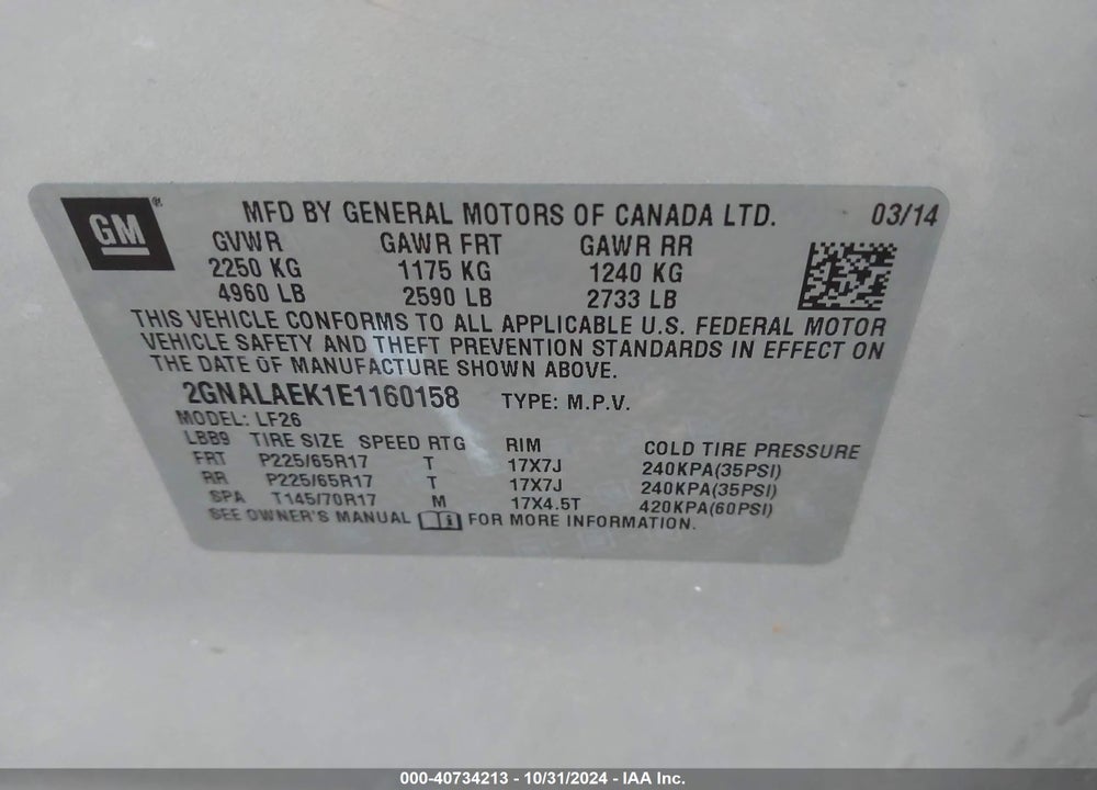 2014 CHEVROLET EQUINOX LS VIN: 2GNALAEK1E1160158