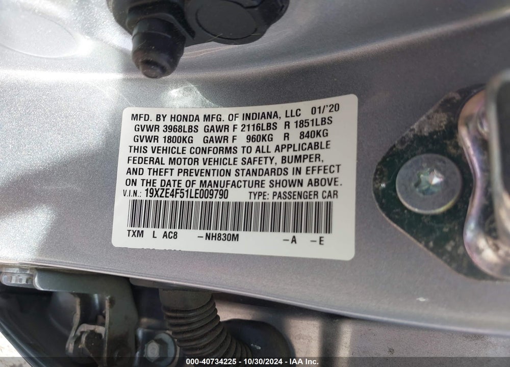 2020 HONDA INSIGHT EX VIN: 19XZE4F51LE009790