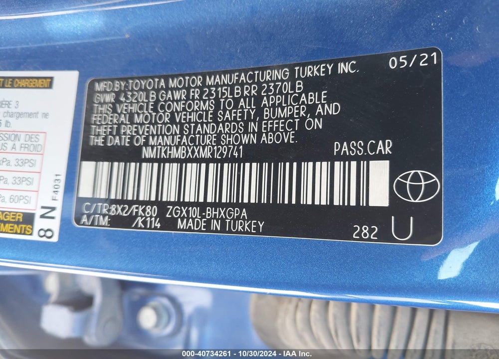 2021 TOYOTA C-HR XLE VIN: NMTKHMBXXMR129741