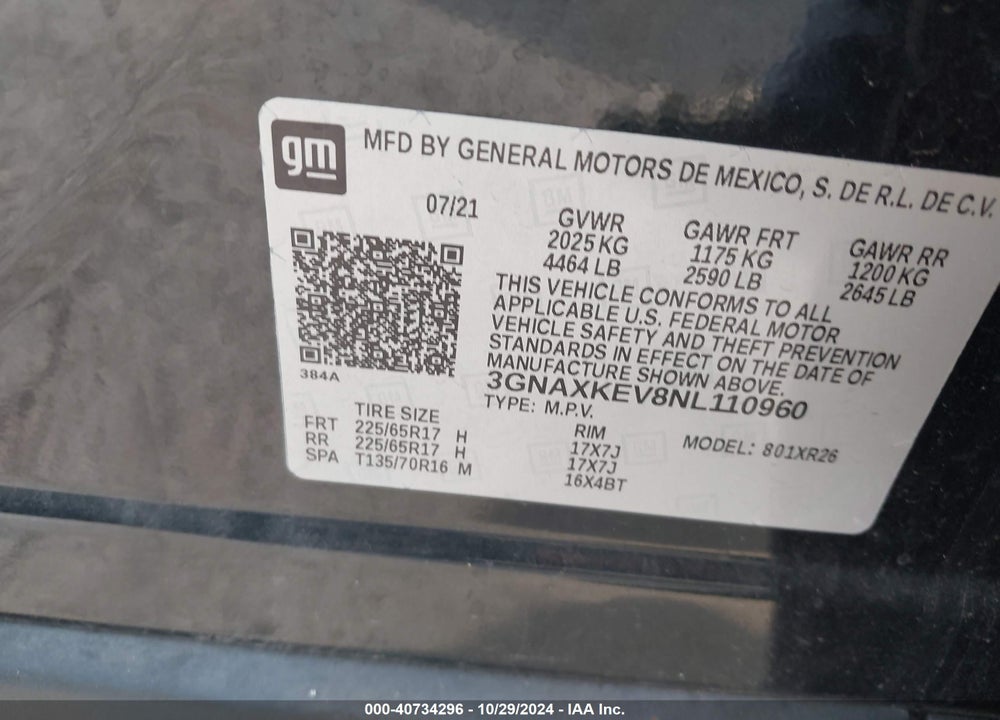 2022 CHEVROLET EQUINOX FWD LT VIN: 3GNAXKEV8NL110960