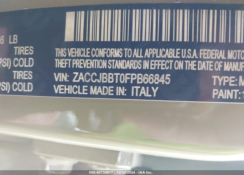 2015 JEEP RENEGADE LATITUDE VIN: ZACCJBBT0FPB66845