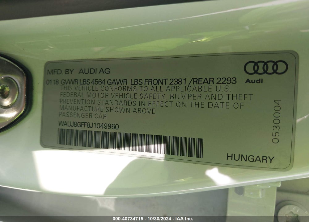 2018 AUDI A3 2.0T PREMIUM VIN: WAUJ8GFF8J1049960
