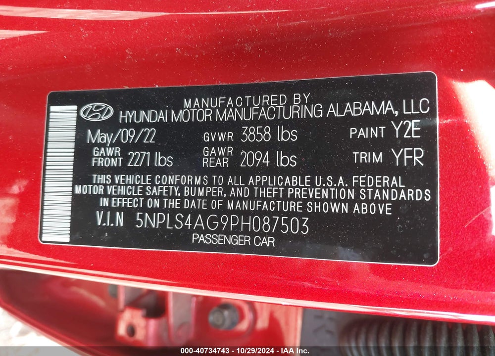 2023 HYUNDAI ELANTRA SEL VIN: 5NPLS4AG9PH087503