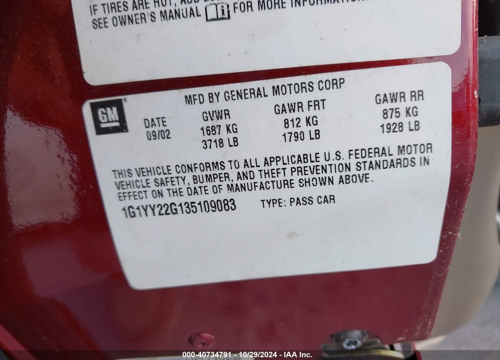 2003 CHEVROLET CORVETTE VIN: 1G1YY22G135109083