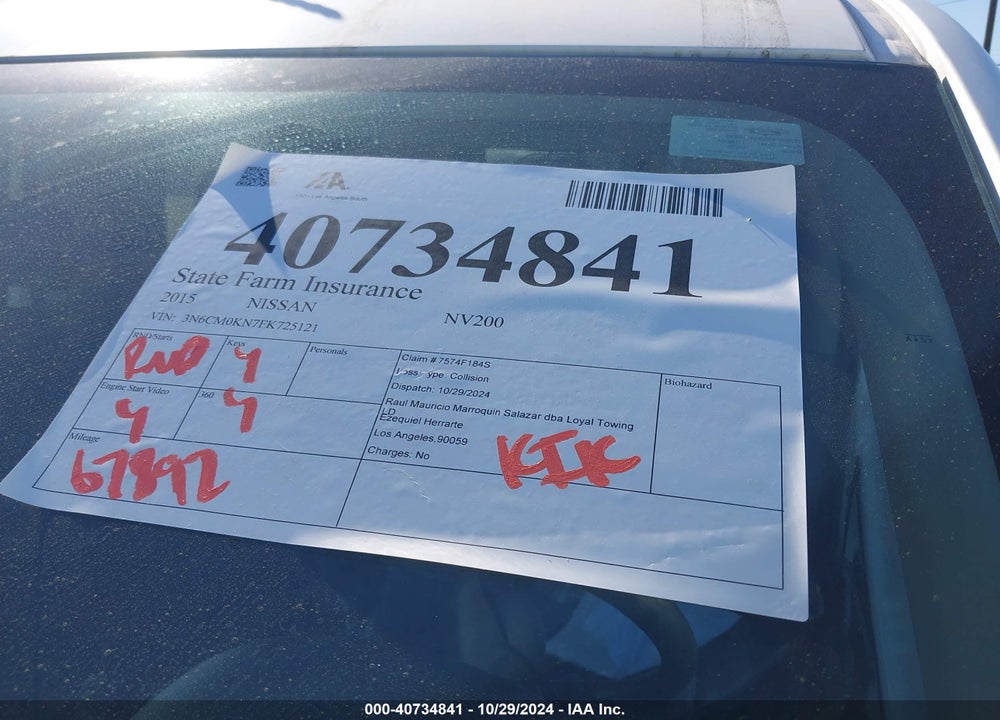 2015 NISSAN NV200 S VIN: 3N6CM0KN7FK725121