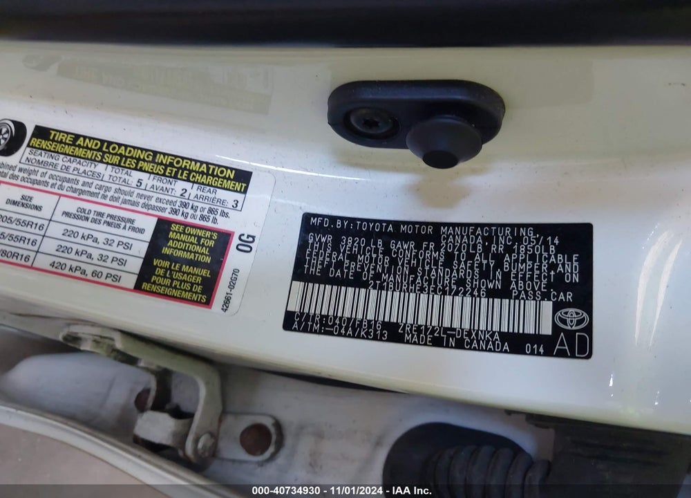 2014 TOYOTA COROLLA LE PLUS VIN: 2T1BURHE3EC172246