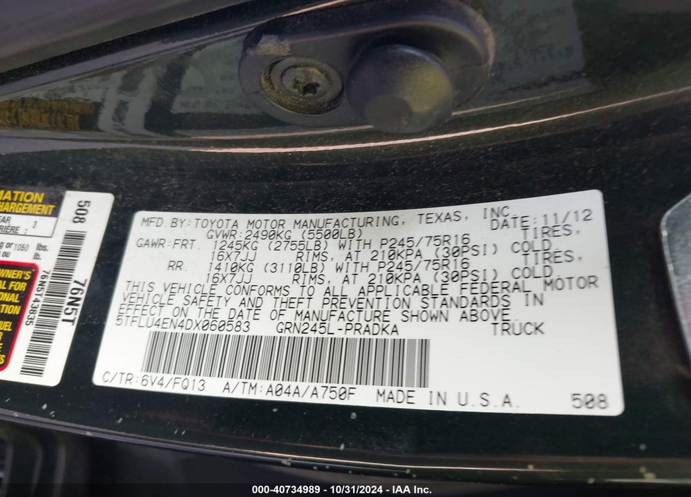 2013 TOYOTA TACOMA DOUBLE CAB VIN: 5TFLU4EN4DX060583