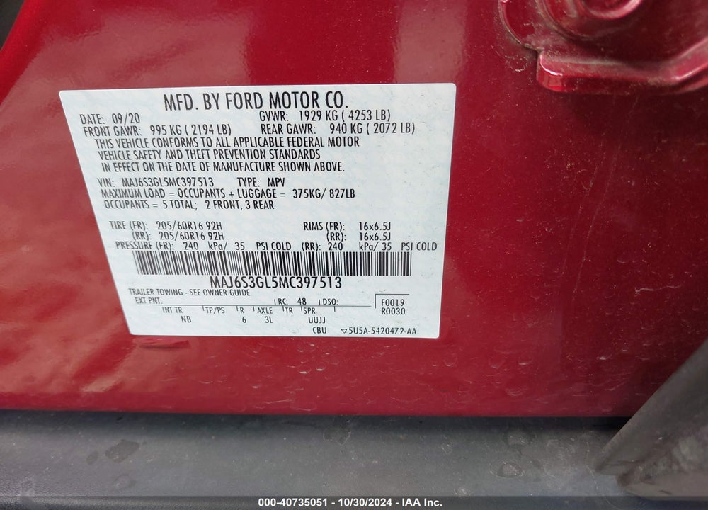 2021 FORD ECOSPORT SE VIN: MAJ6S3GL5MC397513
