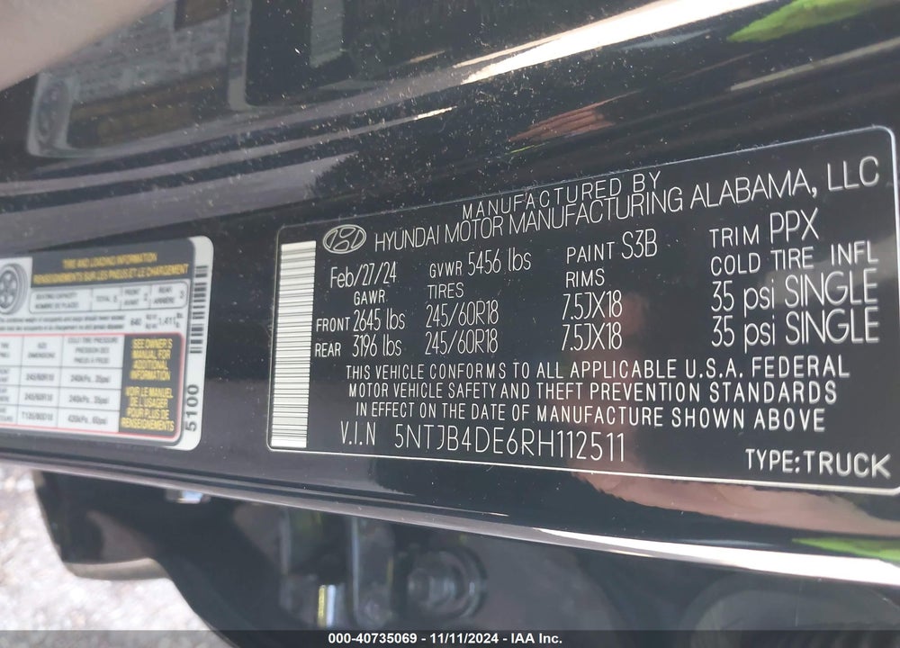 2024 HYUNDAI SANTA CRUZ SEL VIN: 5NTJB4DE6RH112511