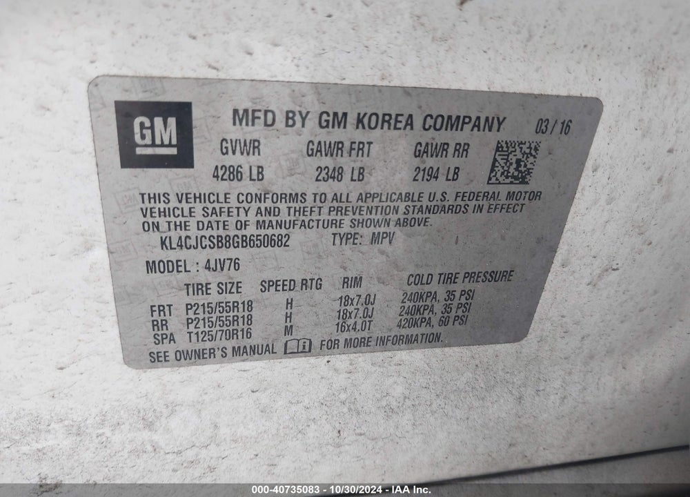 2016 BUICK ENCORE LEATHER VIN: KL4CJCSB8GB650682