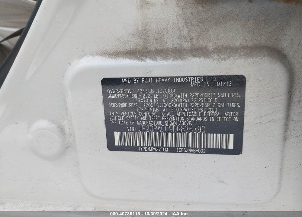 2013 SUBARU XV CROSSTREK 2.0I PREMIUM VIN: JF2GPACC9DG835390