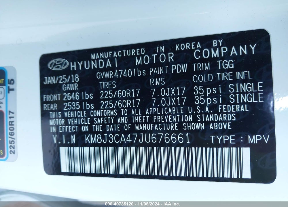 2018 HYUNDAI TUCSON SEL VIN: KM8J3CA47JU676661