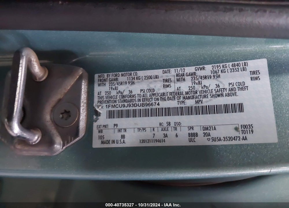 2013 FORD ESCAPE TITANIUM VIN: 1FMCU9J93DUB96674