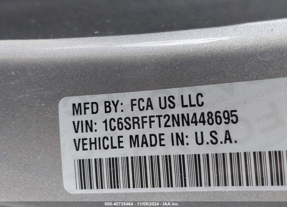 2022 RAM 1500 BIG HORN 4X4 5'7 BOX VIN: 1C6SRFFT2NN448695