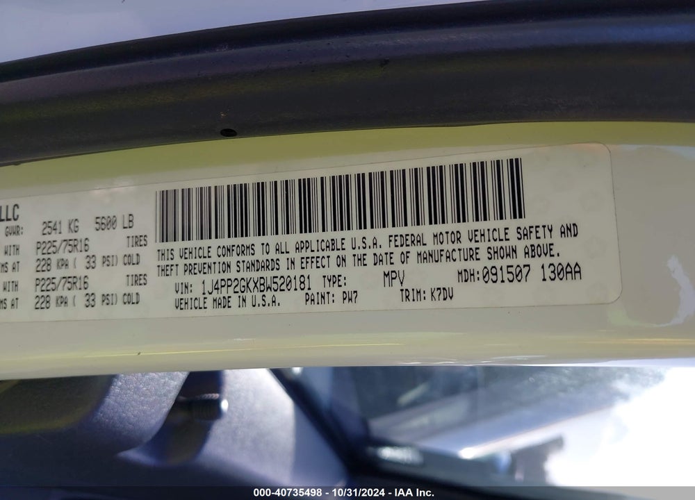 2011 JEEP LIBERTY SPORT VIN: 1J4PP2GKXBW520181