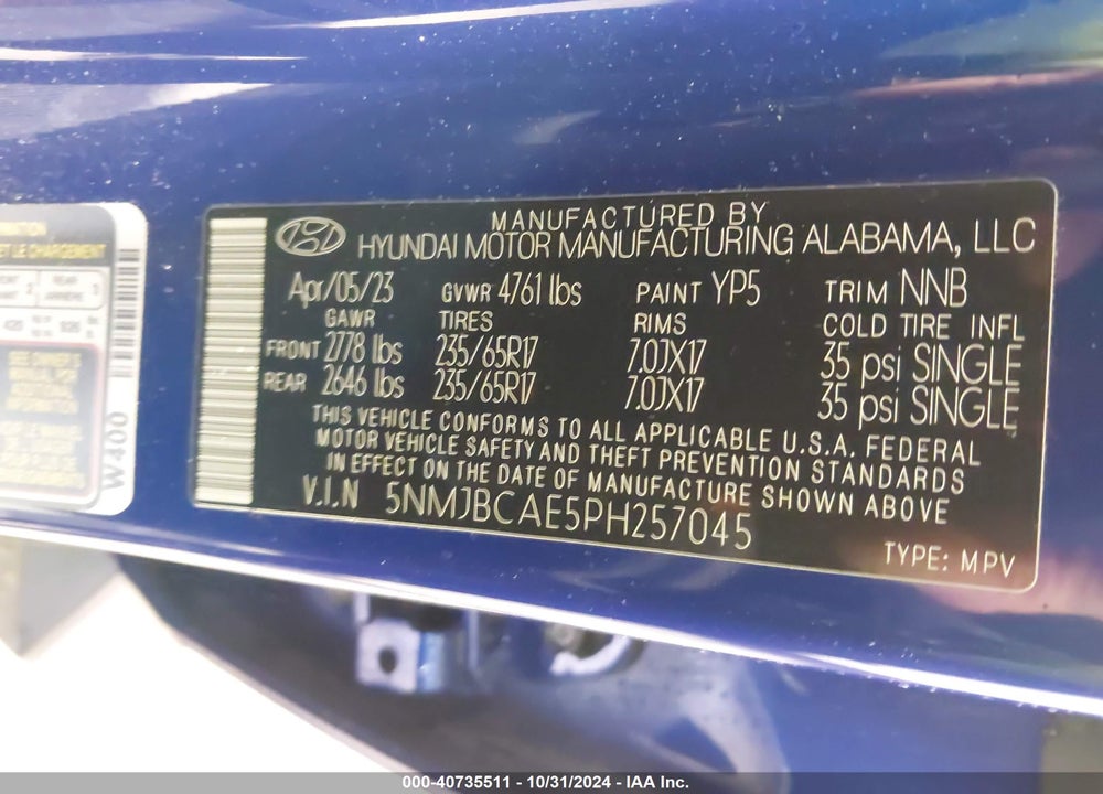 2023 HYUNDAI TUCSON SEL VIN: 5NMJBCAE5PH257045