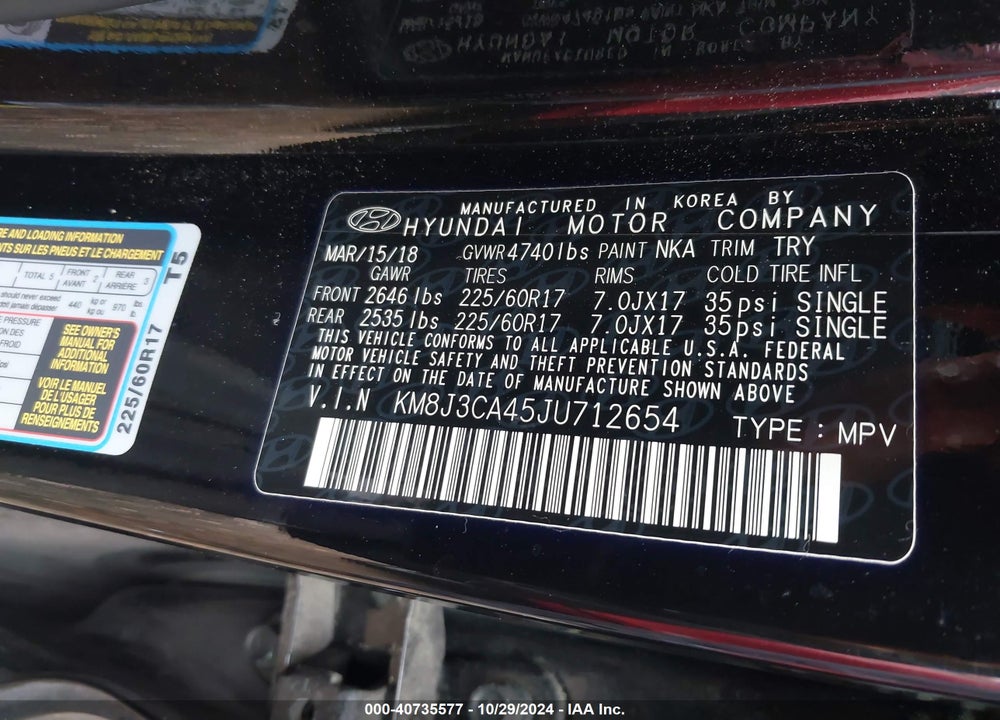 2018 HYUNDAI TUCSON SEL PLUS VIN: KM8J3CA45JU712654