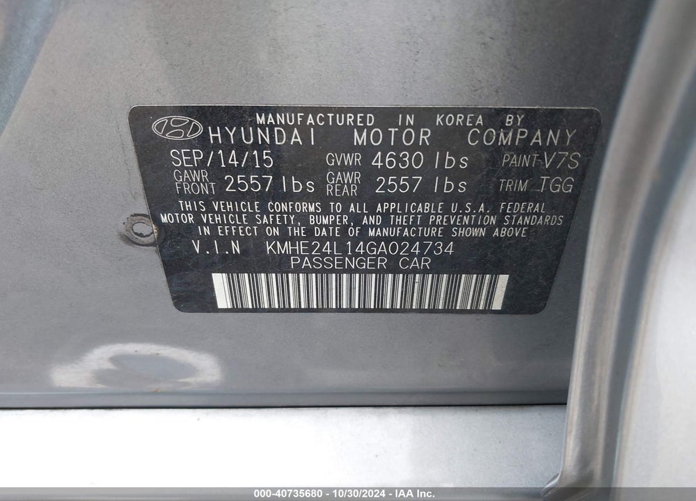 2016 HYUNDAI SONATA HYBRID SE VIN: KMHE24L14GA024734
