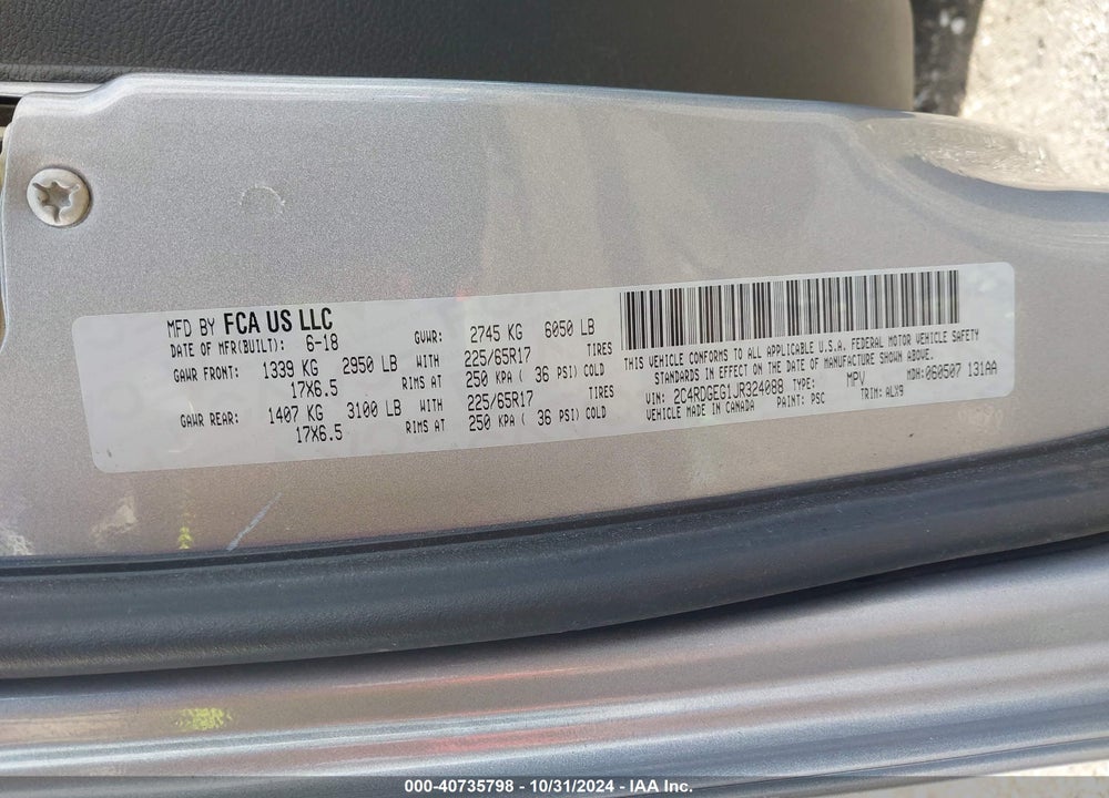 2018 DODGE GRAND CARAVAN GT VIN: 2C4RDGEG1JR324088