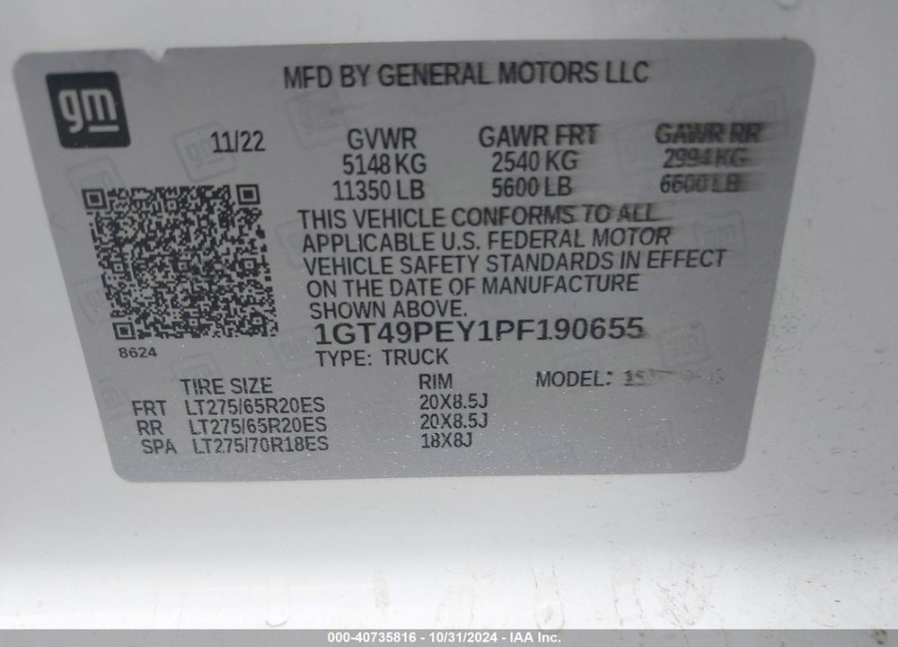 2023 GMC SIERRA 2500HD 4WD STANDARD BED AT4 VIN: 1GT49PEY1PF190655
