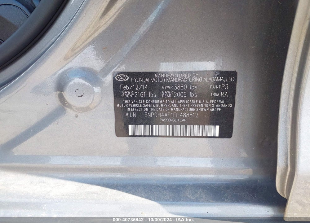 2014 HYUNDAI ELANTRA SE VIN: 5NPDH4AE1EH488512