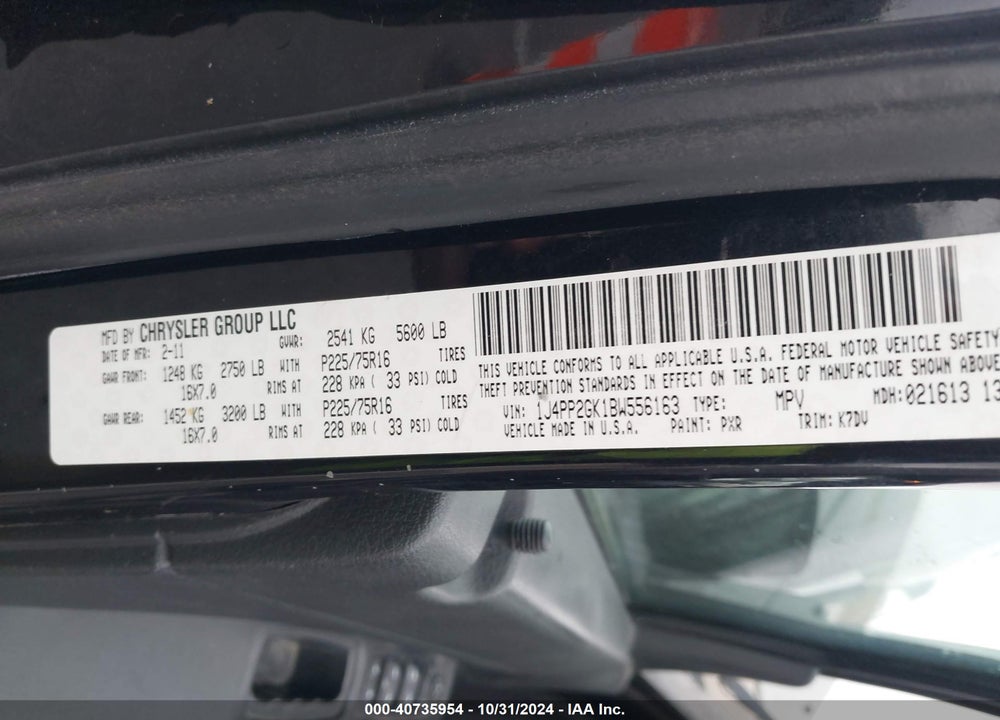 2011 JEEP LIBERTY SPORT VIN: 1J4PP2GK1BW556163