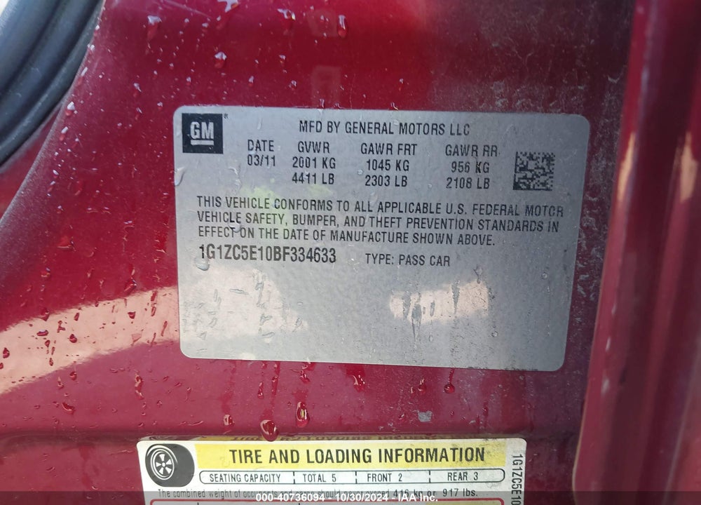 2011 CHEVROLET MALIBU 1LT VIN: 1G1ZC5E10BF334633