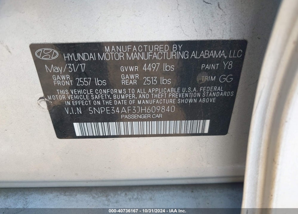 2018 HYUNDAI SONATA SEL VIN: 5NPE34AF3JH609840