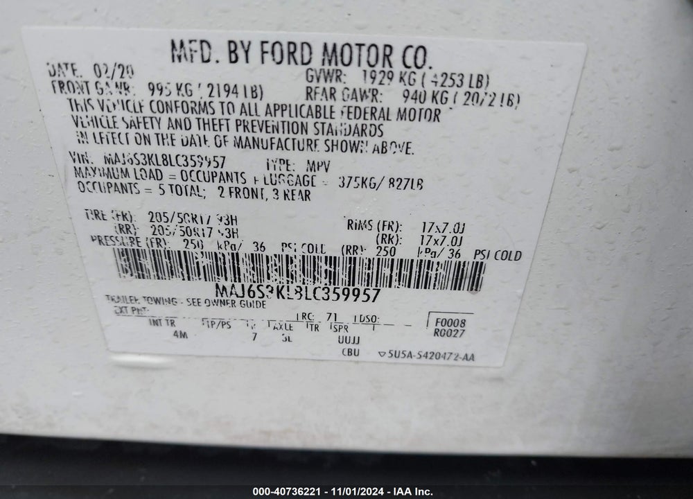 2020 FORD ECOSPORT TITANIUM VIN: MAJ6S3KL8LC359957