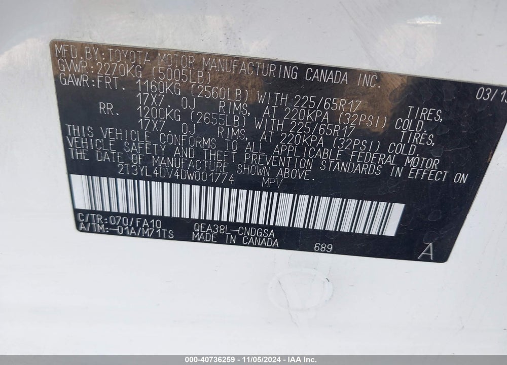 2013 TOYOTA RAV4 EV VIN: 2T3YL4DV4DW001774