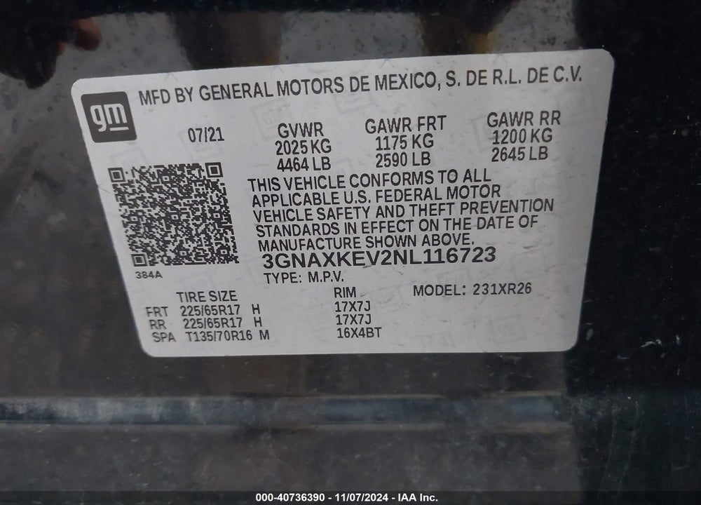 2022 CHEVROLET EQUINOX FWD LT VIN: 3GNAXKEV2NL116723