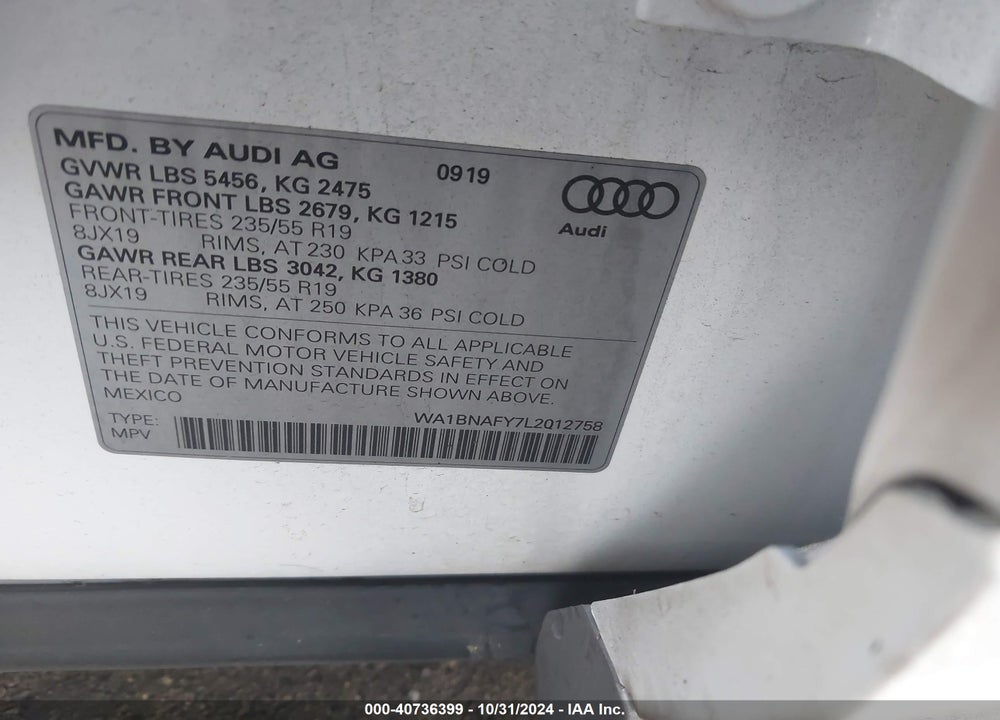 2020 AUDI Q5 PREMIUM PLUS 45 TFSI QUATTRO S TRONIC VIN: WA1BNAFY7L2012758