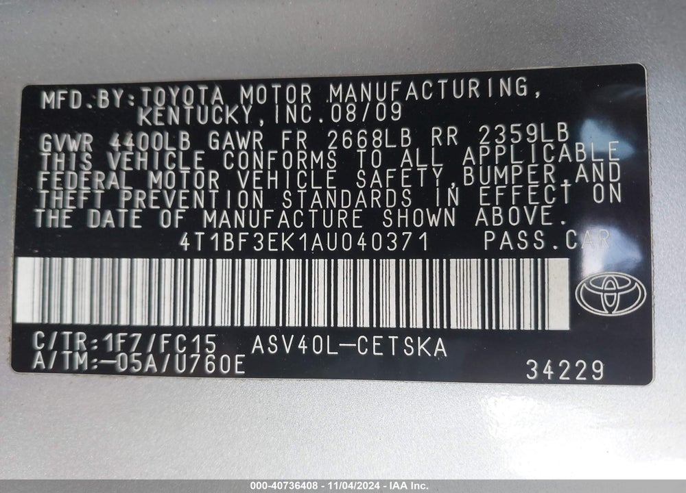 2010 TOYOTA CAMRY SE VIN: 4T1BF3EK1AU040371
