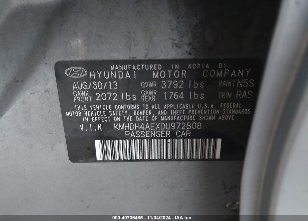 2013 HYUNDAI ELANTRA GLS VIN: KMHDH4AEXDU972808