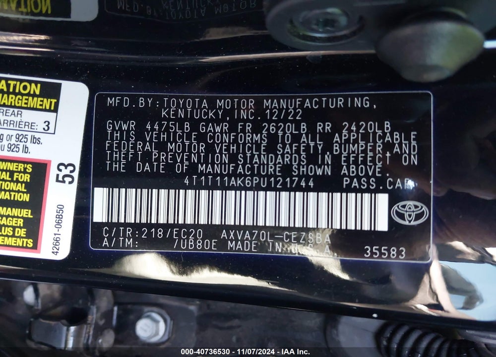 2023 TOYOTA CAMRY VIN: 4T1T11AK6PU121744