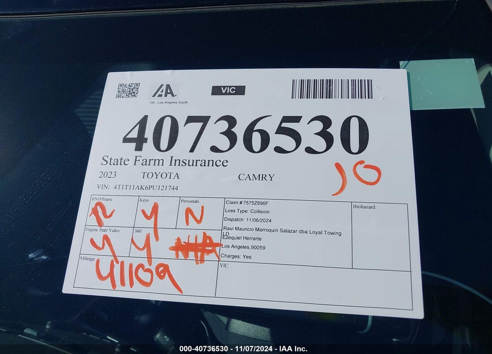 2023 TOYOTA CAMRY VIN: 4T1T11AK6PU121744