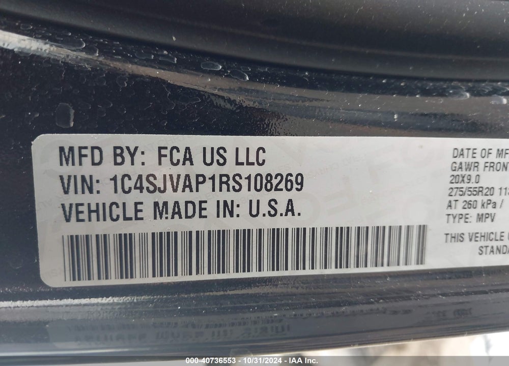 2024 JEEP WAGONEER SERIES I 4X4 VIN: 1C4SJVAP1RS108269