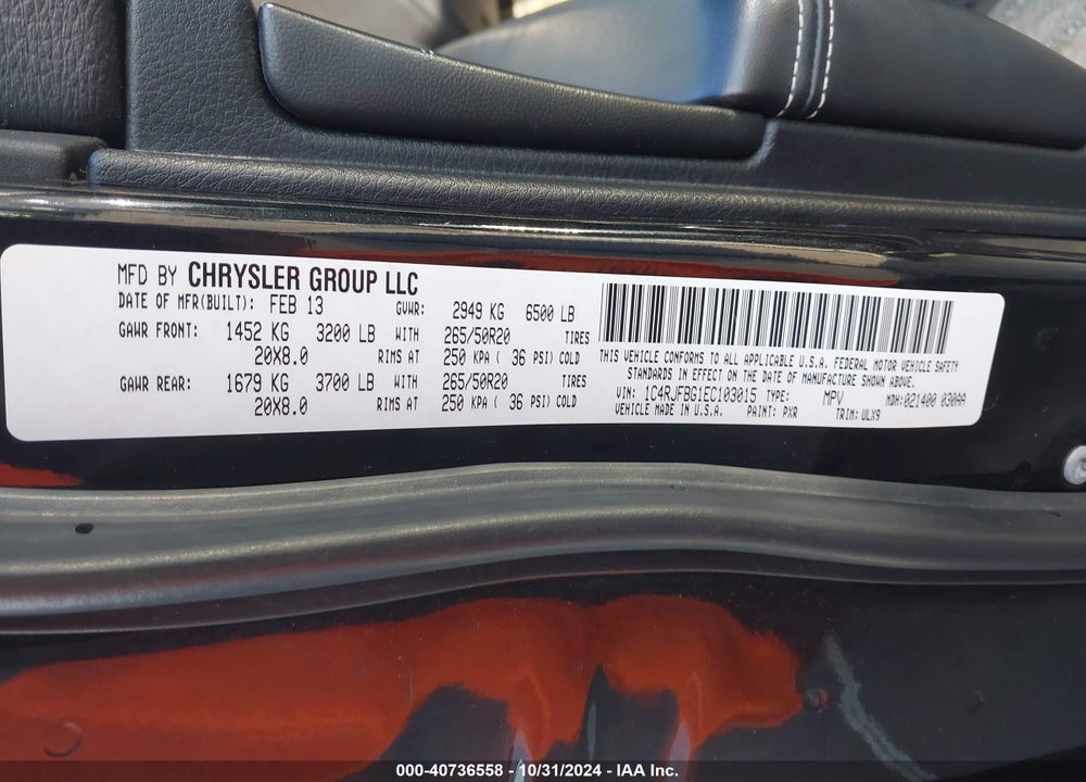 2014 JEEP GRAND CHEROKEE LIMITED VIN: 1C4RJFBG1EC103015