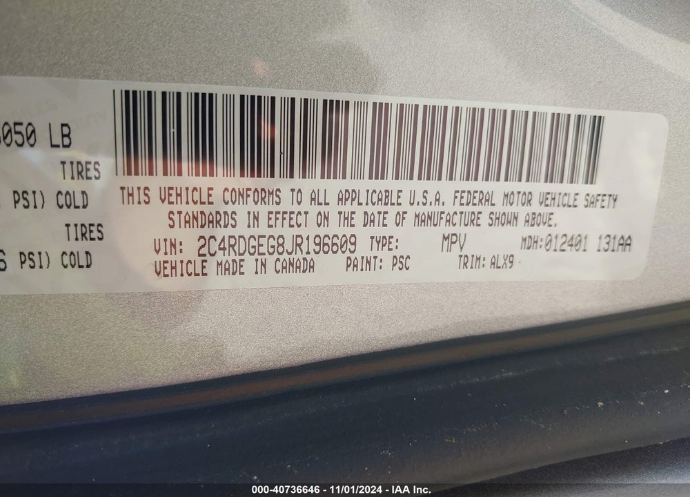 2018 DODGE GRAND CARAVAN GT VIN: 2C4RDGEG8JR196609
