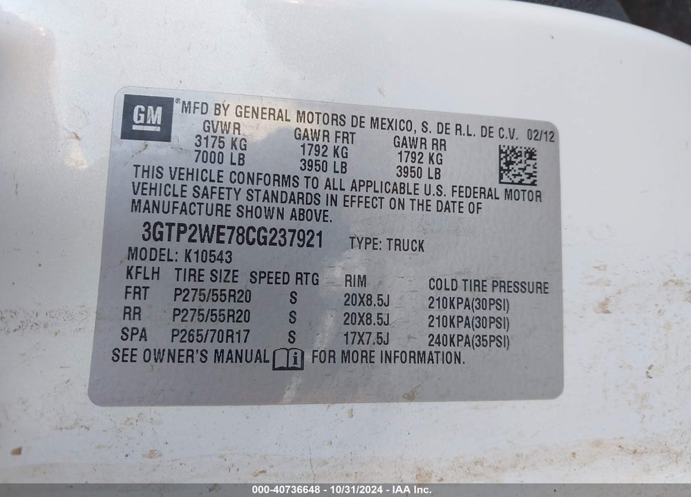 2012 GMC SIERRA 1500 SLT VIN: 3GTP2WE78CG237921