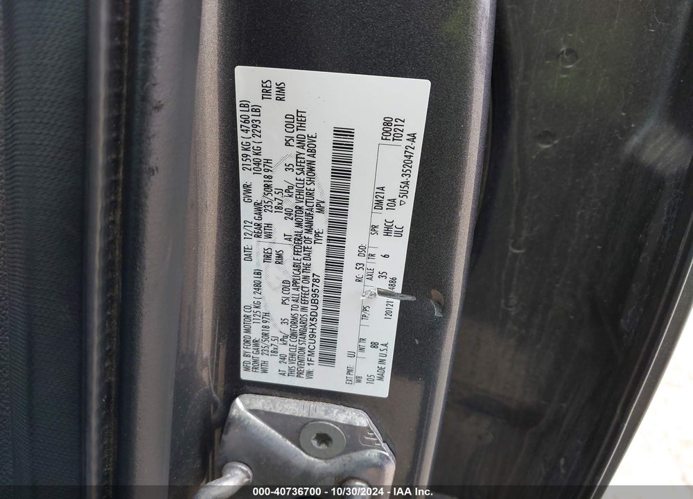 2013 FORD ESCAPE SEL VIN: 1FMCU9HX5DUB95787