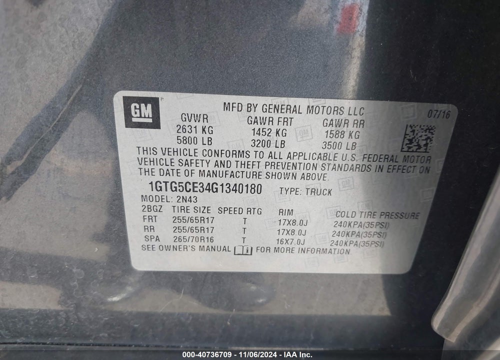 2016 GMC CANYON SLE VIN: 1GTG5CE34G1340180