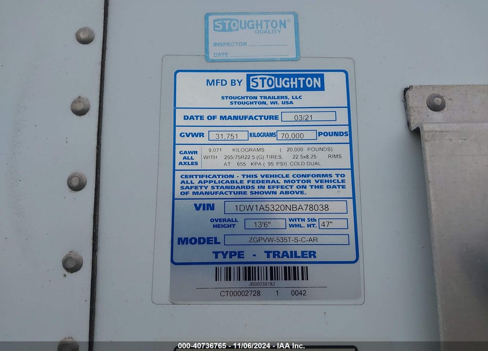2022 STOUGHTON TRAILERS INC --- VIN: 1DW1A5320NBA78038