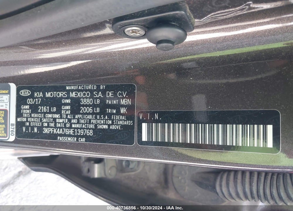 2017 KIA FORTE VIN: 3KPFK4A76HE139768