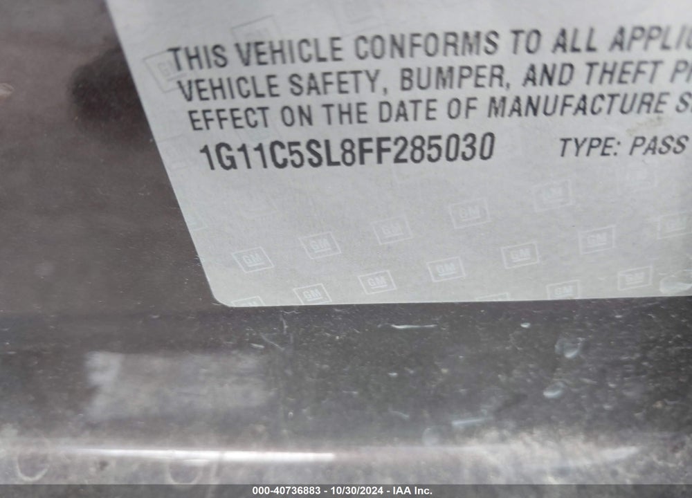 2015 CHEVROLET MALIBU 1LT VIN: 1G11C5SL8FF285030