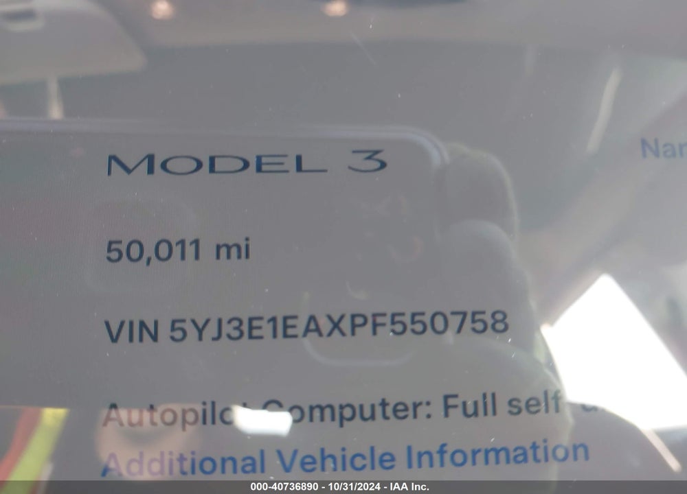 2023 TESLA MODEL 3 REAR-WHEEL DRIVE VIN: 5YJ3E1EAXPF550758